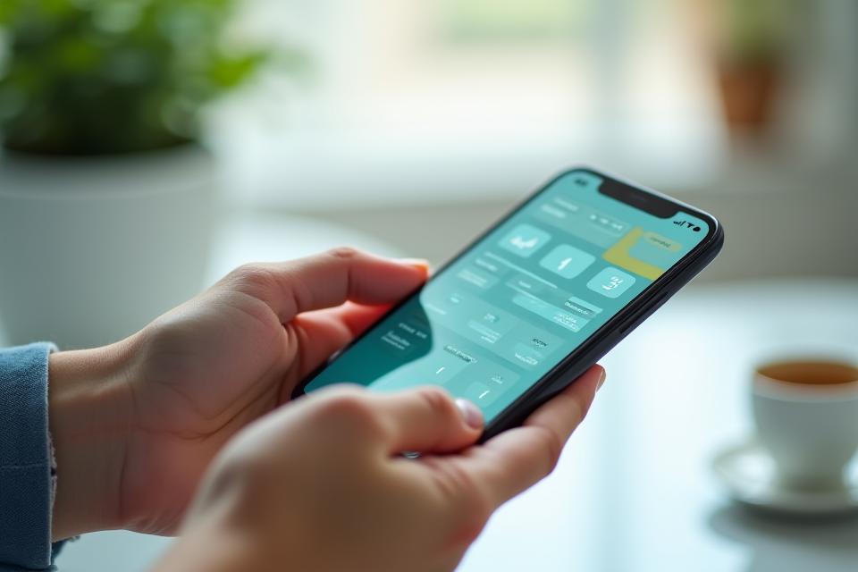 スマートフォンを操作する人の手、サービスの利用条件を示す
