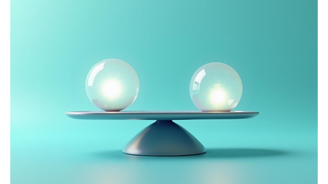 天秤に乗った権利と義務を示すデジタルイラスト