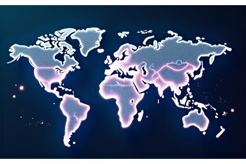 グローバルなデータの流れと保護を示す、世界地図に重なるセキュリティバリアのイメージ